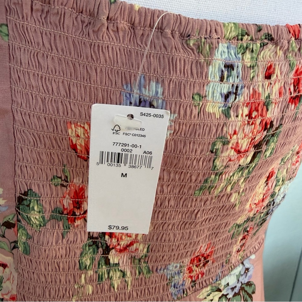 New GAP Dusty rose Pink Floral Midi flowy peasant coquette smocked panel Dress M - Picture 4 of 9